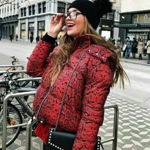 New w/o Tag Zara Snake Print Puffer Jacket With Hood Size XLarge Ref 4968 020 - Picture 2 of 9